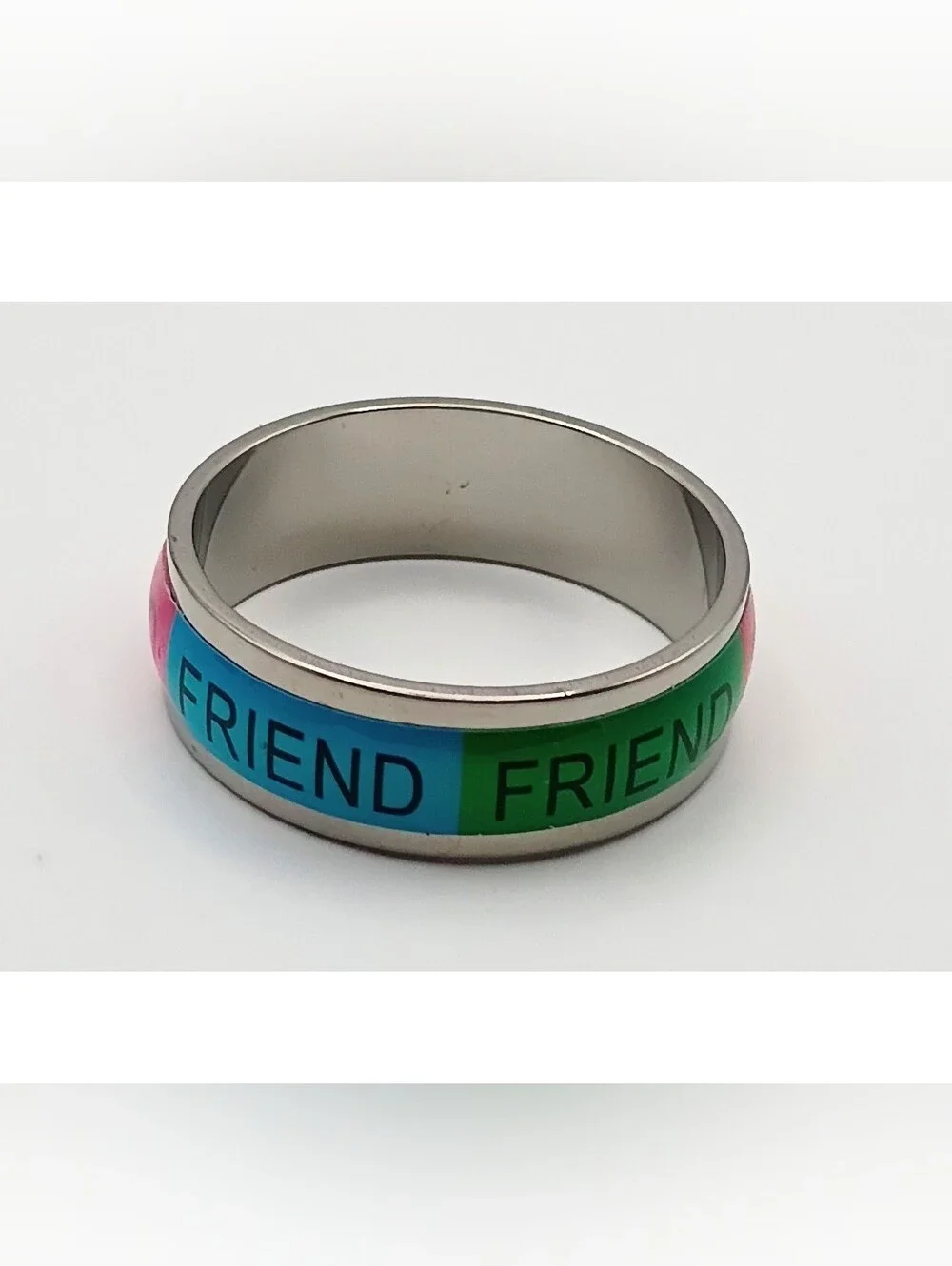 Friend Multicolor Enamel Stainless Steel Ring US Size 10